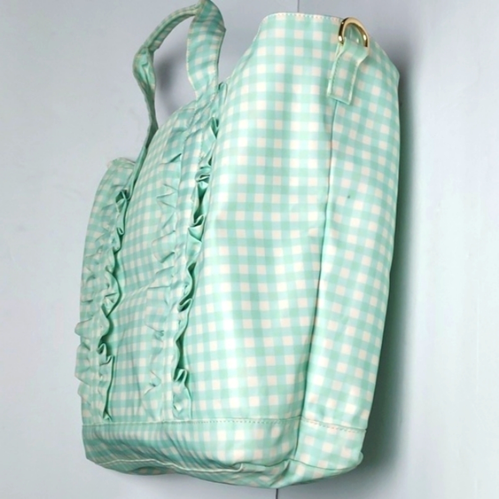 Stoney Clover Lane Ruffle Tote Bag Mint Chip Gingham - Picture 9 of 16